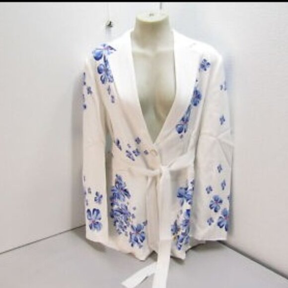 Anne Fontaine Women’s Yara Floral Print Blazer – White/Blue – Size 12 / IT 44 - Picture 1 of 1